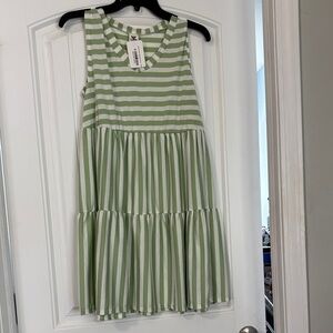 Sew In Love Green & White Striped Tiered Tank Dress